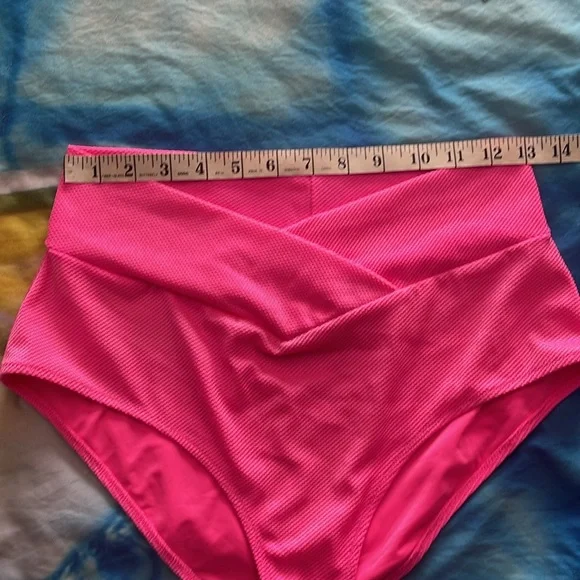 Striped Black and White Bikini Top with Pink Aerie High-Waist Bottom Set - Picture 11 of 14